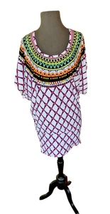 Trina Turk Gr. M Marokkanisches Medaillon Tunika Stretch Strick Top Shirt Kleid Pullover - Bild 1 von 7