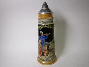 Sehr Großer Zinndeckelkrug, Reliefkrug, Feuerwehr, mit Sinnspruch,~42cm H 8V4747 - Picture 1 of 5