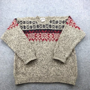 Vintage Eddie Bauer Sweater Mens Large Beige Red Black Wool Fair Isle Nordic 90s - Picture 1 of 9