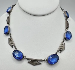 Antik viktorianisch Sterlingsilber blaues Glas 29 Gramm Halsreif Landebahn Halskette lesen - Bild 1 von 23