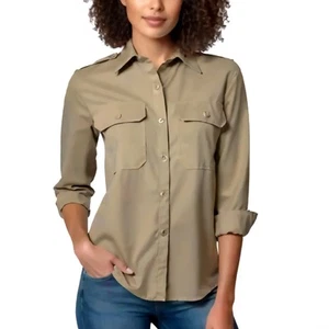 Vintage HK 90's RALPH LAUREN Khaki Tan Safari Long Sleeve Shirt Epaulettes LARGE - Picture 1 of 12