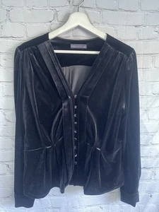 M&S Black Velvet Long Sleeve Peplum Top Buttons Goth/Classic Size 14 - Picture 1 of 9