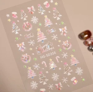 Nail Art Stickers NEW!!  BEAUTIFUL 5D PEARLY  CHRISTMAS DECORATIONS HG-5D356 - Picture 1 of 1