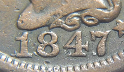 Moeda de colecionador de cabelo trançado centavo grande 1847/1847 - Imagem 1 de 2