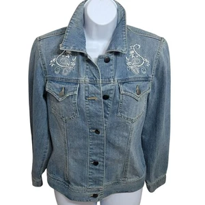 Coldwater Creek Jeansjacke, Damen 8, blau, weiß bestickt Paisley, gebraucht, in einwandfreiem Zustand - Bild 1 von 12