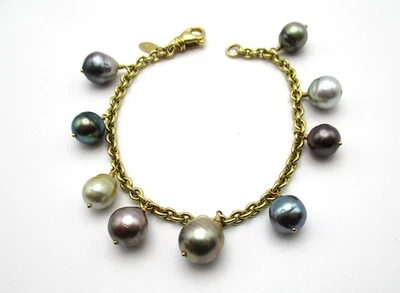 Tiffany & Co. 18K 750 Gold Iridesse Pearl Dangle Charm Bracelet 19.6 Gr [B46] - Image 1 of 4