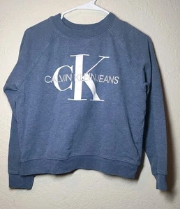 CALVIN KLEIN JEANS Womens Graphic Sweatshirt Jumper Small Navy Blue - Picture 1 of 7
