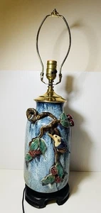 Vintage Art Pottery Stoneware Lamp Leviton Beautiful Bird Fruit 24” - Picture 1 of 12