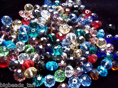 TAFFBEADS 50pcs 8x6 mm flat round faceted sparkly mulicoloured rondelle Crystal beads
