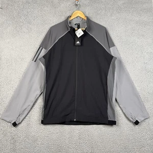 Adidas Jacket Mens Large Black Gray Full Zip Windwear Basic Golf Regular Fit NWT - Picture 1 of 15
