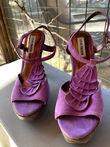 Steve Madden Damen-Riemchensandalen mit Holzabsätzen lila Wildleder ─ Größe 7,5 - Bild 1 von 6