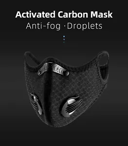 Black Face Mask, Riding Mask Reusable Washable with Valves with Carbon Filter V2 - Picture 1 of 9