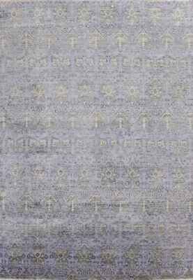 Geometric Transitional IKats Oriental Area Rug Hand-knotted Living Room 8'x10' - Image 1 of 4