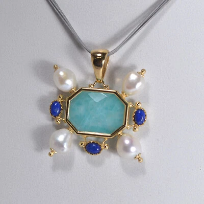 TAGLIAMONTE CIONDOLO  ARGENTO 925 PASTA VITREE LAPIS E PERLE             TGN 962 - Immagine 1 di 3