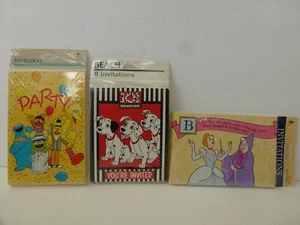 VTG Childrens Party Birthday Invitations Sesame Street 101 Dalmations Cinderella - Picture 1 of 4