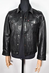 Chaqueta de camionero negra de cuero Levi's Real Buffalo para hombre talla S - Imagen 1 de 15
