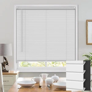 38" W × 64" H Privacy Cordless Mini Blinds Indoor Vinyl Horizontal Shades White - Picture 1 of 12