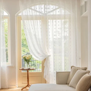 Rod White Pom Pocket 1PCS Curtain Sheer Voile Embroidered Pom Drapes Window r - Picture 1 of 10