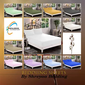 Noble Egyptian Cotton Fitted Sheet+2 Pillow Case Queen Select TC All Solid - Picture 1 of 134