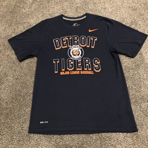 Detroit Tigers Shirt Adult Medium Blue Orange MLB Baseball Nike Drifit Mens READ Cover