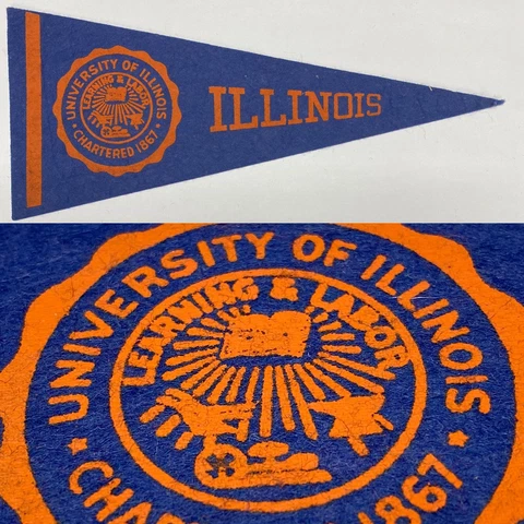 1950s Illinois Fighting Illini University Mini Pennant 3.75x9" Cover