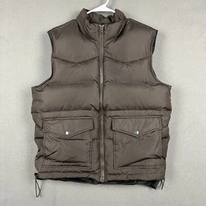 Old Navy Puffer Vest Mens Medium Brown Down Waterfowl Flap Pockets Hiking - Picture 1 of 14