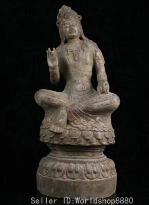 Pintura chinesa antiga esculpida em pedra azul 24,8 pol. estátua da deusa Kwan-yin Guan Yin - Imagem 1 de 4