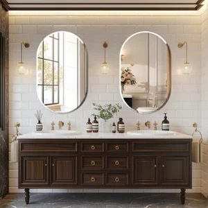 Frameless Oval Stylish Make up Glass Mirror Long Wall Mirrors with Beveled Edges - Picture 1 of 24