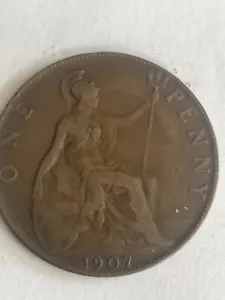 1907 UK 1 Penny - King Edward VII Copper - Picture 1 of 2