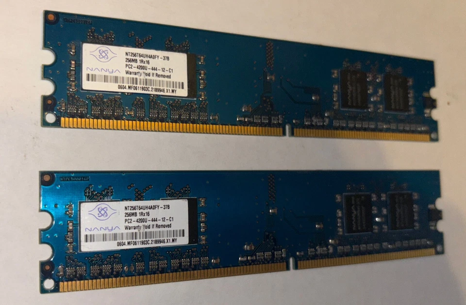 (LOT OF 2) Nanya 512MB Memory (2 x 256MB) 1R x 16 PC2-4200U NT256T64UH4A0FY-37B - Image 1 of 4