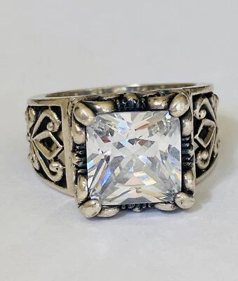 Silpada Sterling Silver Uptown Cubic Zirconia CZ Filigree Ring R0981 Size 8 - Image 1 of 4