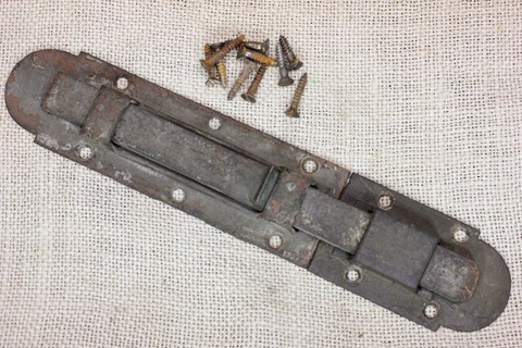Old House Shutter Slide Latch 8 7/8” Bolt Rustic Cast Iron Brass Knob Vintage Cover