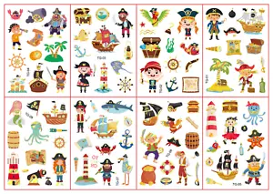 8 X Kids Pirate Temporary Waterproof Tattoos Stickers Removable US (TG) - Picture 1 of 5