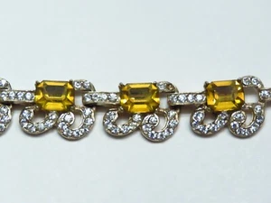 BRACCIALE JOSEPH WIESNER STRASS VINTAGE ORO TOPAZIO CANARINO DIAMANTE LOOK 7" - Foto 1 di 9