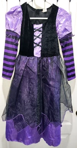 girls BLACK PURPLE WITCH HALLOWEEN COSTUME DRESS 10/12 velvet top pretend play - Picture 1 of 2
