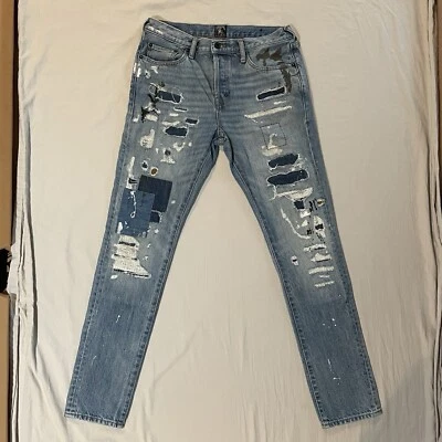 PRPS Jeans 30x32 Distressed Patches Denim Indigo Paint E94P64 Button Fly - Image 1 of 4