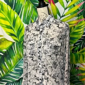 Guess Women’s Small White Grey Floral Sheer Button Down Office Church Blouse - Picture 1 of 15