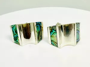 Men's Vintage Taxco Sterling Silver Concave Abalone Shoulder Cufflinks - Picture 1 of 5