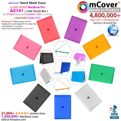 mCover® HARD CASE for NEW 2019 16" Apple MacBook Pro A2141 Touch Bar USB-C ports - Image 1 of 4