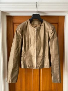 Goldfarbene Echtleder-Bikerjacke Damen Größe 14 von M&S - Bild 1 von 10