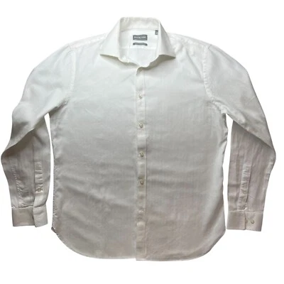 Camisa Michael Kors Para Hombre Grande Blanca Abotonada Espiga Elastizada Informal Foto 1 de 4