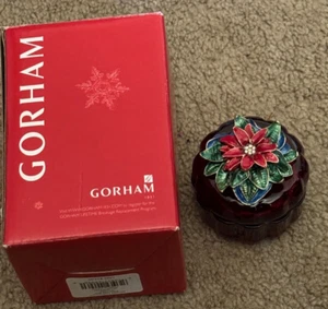 Gorham Vintage Jeweled Heirloom Crystal Poinsettia Trinket Box - Picture 1 of 7