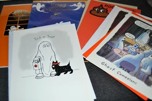 Halloween Greeting Cards w/Envelopes  GHOSTS See Pics Lot of 6 Variety Funny - Picture 1 of 7