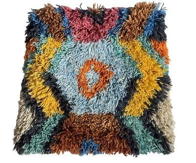 Surya Santiago Boho Global Wool Cotton Shag Pillow Cover 20” Colorful Geometric - Image 1 of 4