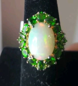 Hirajule Huge ETHIOPIAN Opal Chrome Diopside Cluster Ring 14K Over925 1.5K 6.5ct - Picture 1 of 24