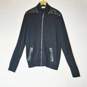ICEBERG Men leather Trim Cotton Black JACKET Outwear Zipper Pockets Size XXL - Picture 1 of 12