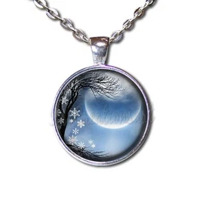 Winter Season Solstice New Moon Handmade Glass Pendant Necklace CELESTIAL - Picture 1 of 10