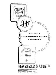 HAMMARLUND HQ100A HQ-100A Receiver Manual - Picture 1 of 1