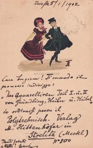 CARTOLINA DISEGNATA E COLORATA A MANO Trieste Strelitz Meckl 1902 Acquerello - Picture 1 of 2