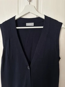 Wallis Navy Blue Long Sleeveless Cardigan With Silver Buttons Size M - Picture 1 of 5